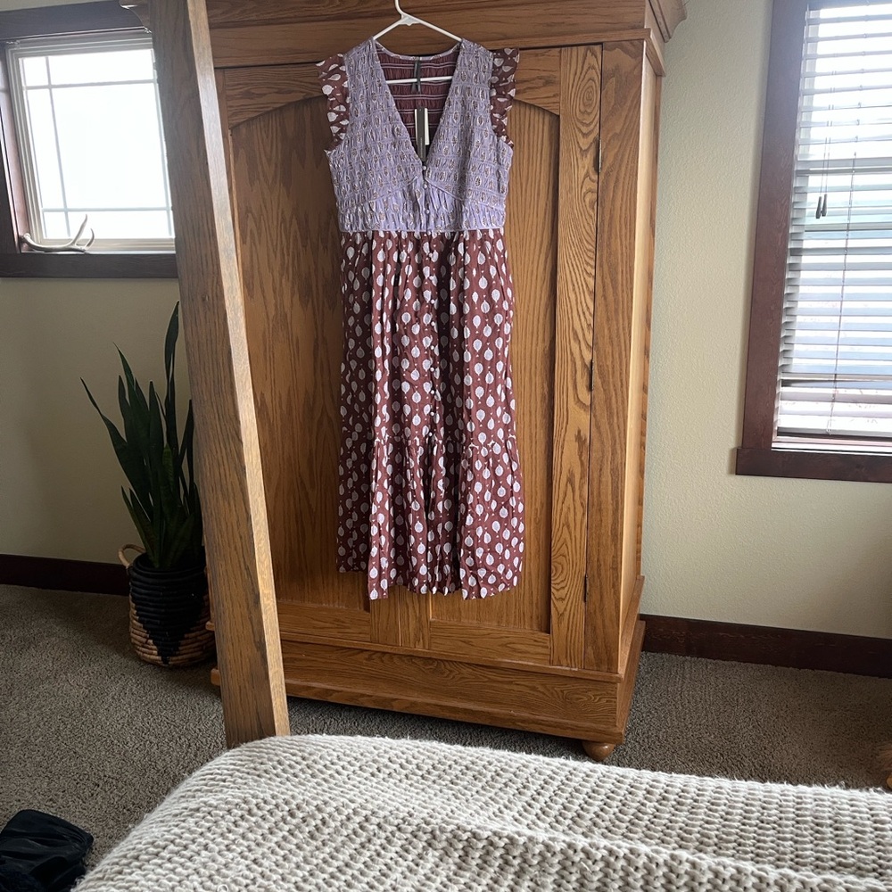 Anthropologie Purple and Brown Midi Dress